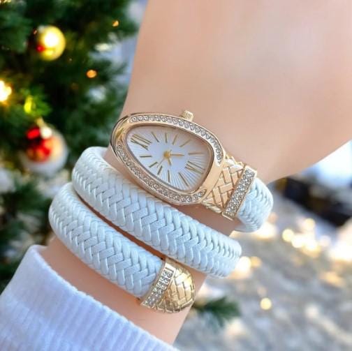 Leather Snake Model Women's Wristwatch, Adjustable Band, White Dial, Valentine's Day Gift, Cool, Roman Numeral