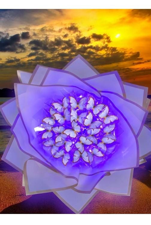Illuminated Led Butterfly Bouquet Large Size A Quality Butterfly Bouquet Artificial Flower Lasting Gift 35cm