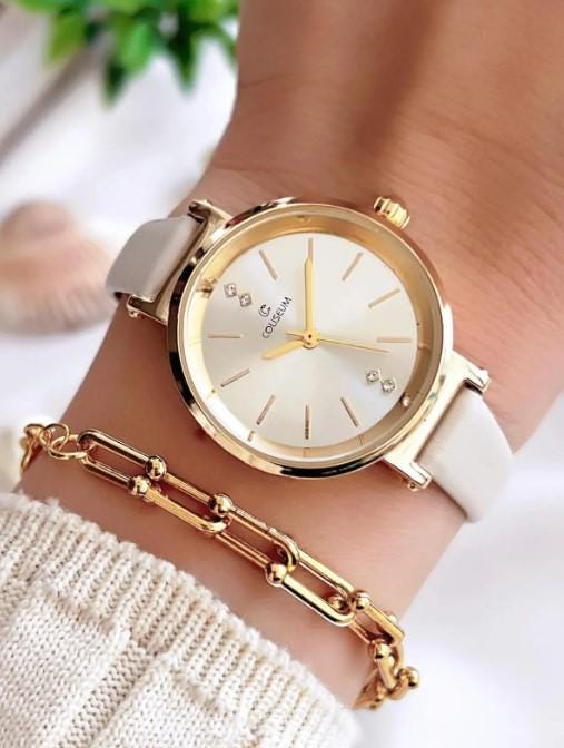 Leather Cord Vintage Series Women's Wristwatch + Bracelet Gift Woman Wrist Watch, Gold Colour Watch, Roman Numeral Dial, White Dial