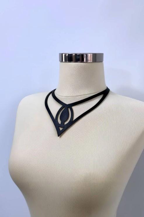 Stylish Leather Choker with Drop Detail, Leather Choker Necklace