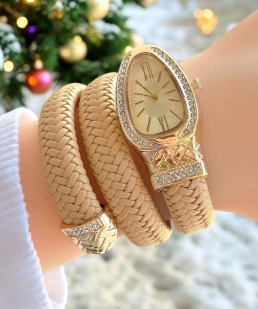 Leather Snake Model Women's Wristwatch, Adjustable Band, White Dial, Valentine's Day Gift, Cool, Roman Numeral