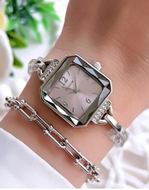 Square Stone Design Silver Women's Wristwatch,Silver Colour,Present for Her, Vintage Design, Adjustable Band, Stylish, Valentine's Day Gift