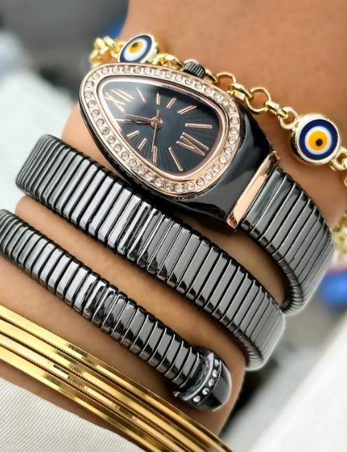 Yellow Stone Snake Model Women's Wristwatch Bracelet in a Special Gift Box Evil Eye Beaded Bracelet