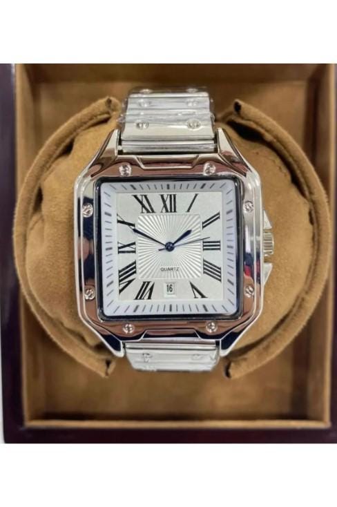 Stylish Silver Color Watch, All Stainless Steel, Watch for Men, Gift for Him, White Dial with Date, Father's Day Gift