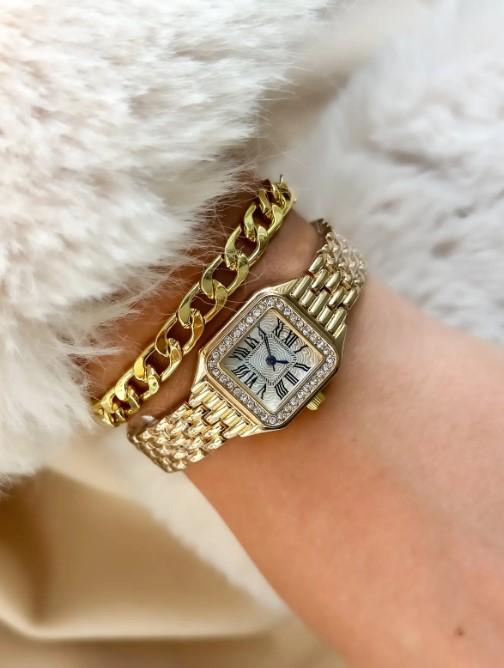 Gold Retro Model, Minimal Square Case, Yellow Color, Roman Numeral Women's Wristwatch Bracelet in a Special Gift Box, Gold Women Watch