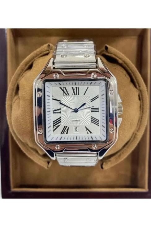 Stylish Silver Color Watch, All Stainless Steel, Watch for Men, Gift for Him, White Dial with Date, Father's Day Gift