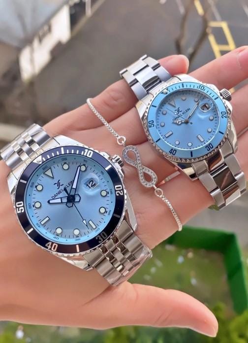 Valentine's Day Couple Watch Sets with Steel Cord, Steel Case and Bracelet Gift in a Special Box